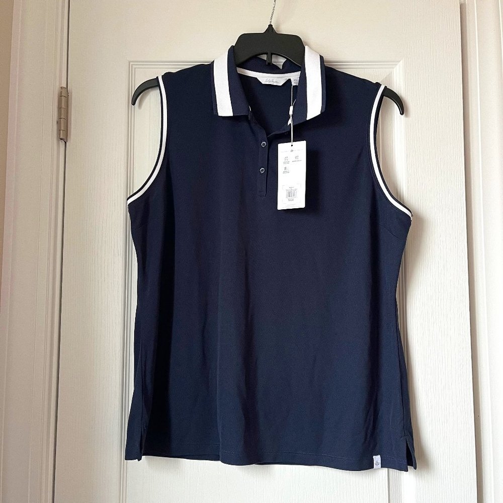 New Women's Lady Hagen Pique Rib Trim Sleeves Polo Dark Navy/White Size XL
